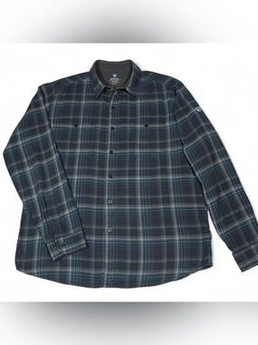 Kuhl Grey Plaid Flannel Button-Up Shirt Men’s Size M Outdoors Hiking Camping
